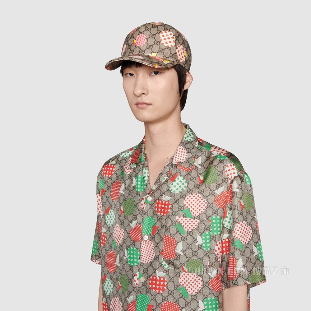 心苹果图案棒球帽 米色和乌木色