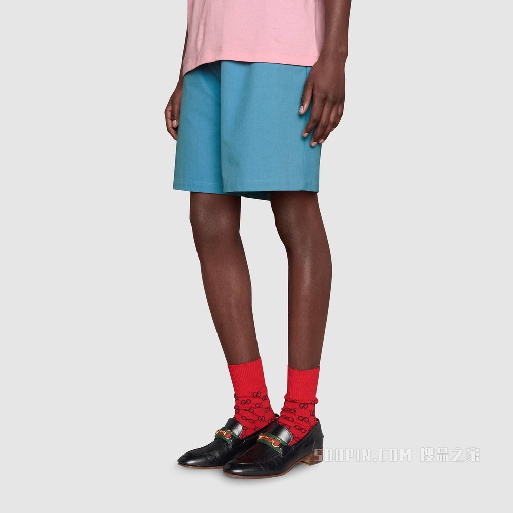 古驰520特别系列双G针织棉短袜 红色和蓝色