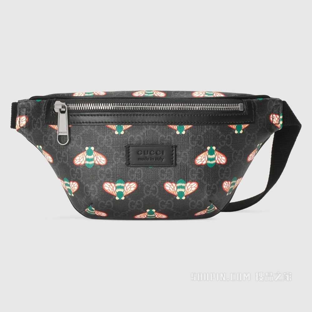 Gucci Bestiary系列腰包,饰以蜜蜂图案 黑色GG Supreme帆布
