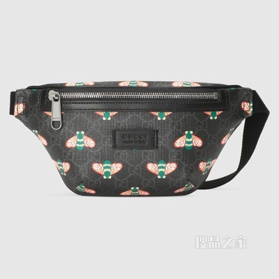 Gucci Bestiary系列腰包,饰以蜜蜂图案 黑色GG Supreme帆布