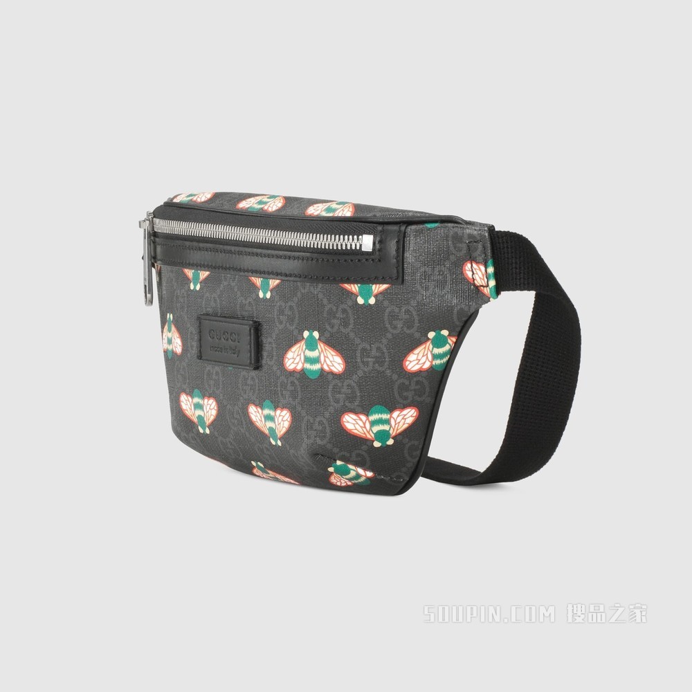 Gucci Bestiary系列腰包,饰以蜜蜂图案 黑色GG Supreme帆布
