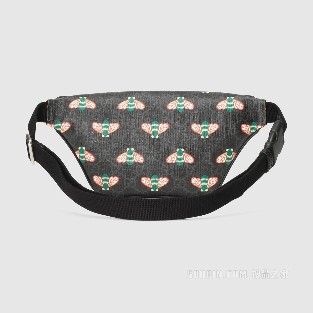 Gucci Bestiary系列腰包,饰以蜜蜂图案 黑色GG Supreme帆布