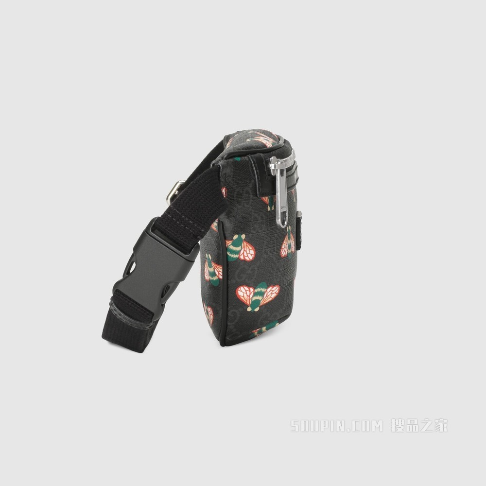 Gucci Bestiary系列腰包,饰以蜜蜂图案 黑色GG Supreme帆布