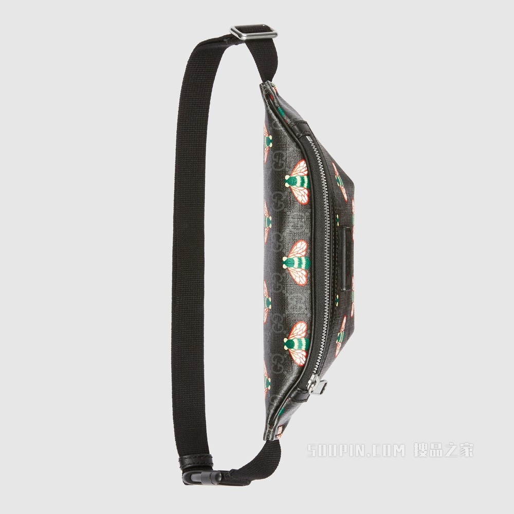 Gucci Bestiary系列腰包,饰以蜜蜂图案 黑色GG Supreme帆布