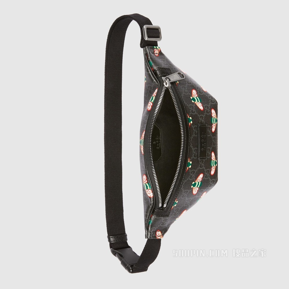 Gucci Bestiary系列腰包,饰以蜜蜂图案 黑色GG Supreme帆布