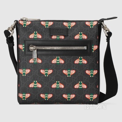 Gucci Bestiary系列邮差包,饰以蜜蜂图案 黑色GG Supreme帆布