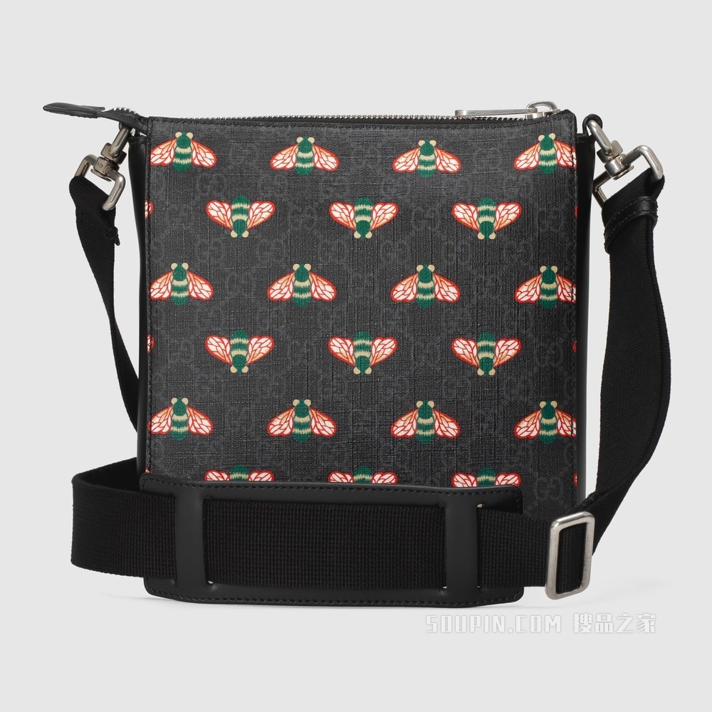 Gucci Bestiary系列邮差包,饰以蜜蜂图案 黑色GG Supreme帆布