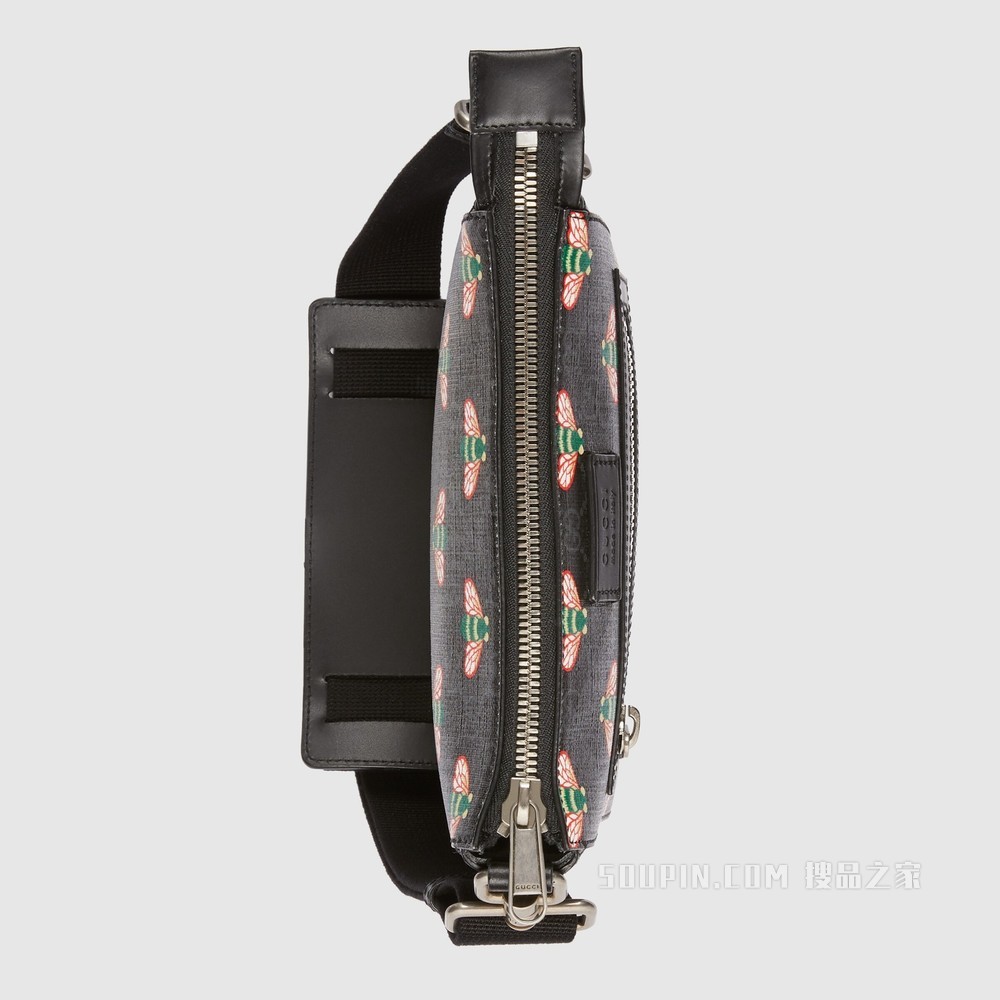 Gucci Bestiary系列邮差包,饰以蜜蜂图案 黑色GG Supreme帆布
