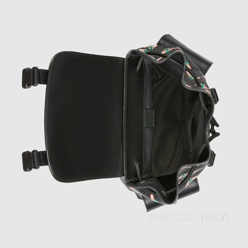 Gucci Bestiary系列蜜蜂图案背包 黑色GG Supreme帆布