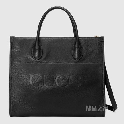 饰Gucci标识小号托特包 黑色皮革
