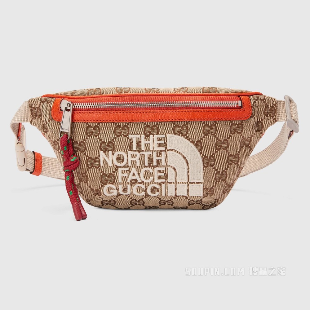 The North Face x Gucci联名系列腰包 米色和乌木色GG帆布