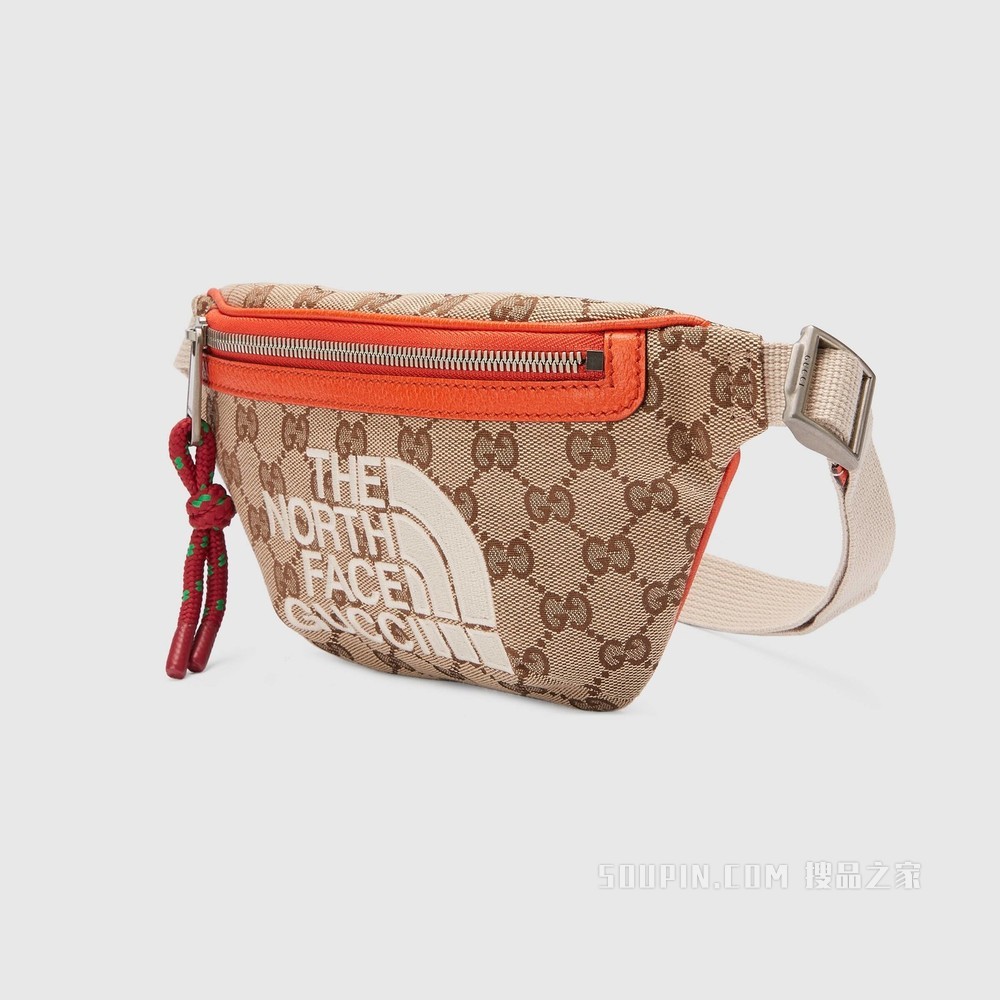 The North Face x Gucci联名系列腰包 米色和乌木色GG帆布