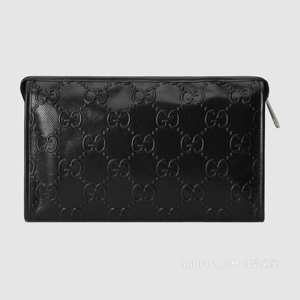 GG印花压纹化妆包 黑色皮革