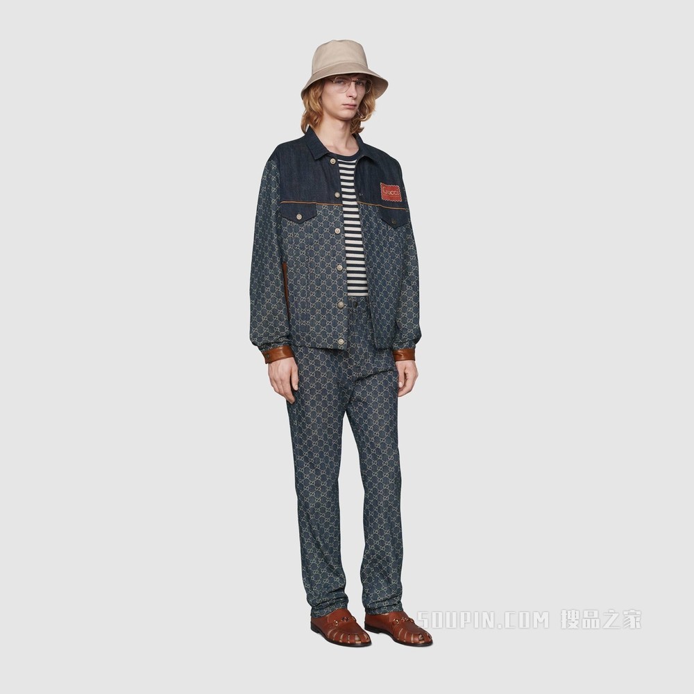 GG Denim系列夹克 深蓝色和象牙白色
