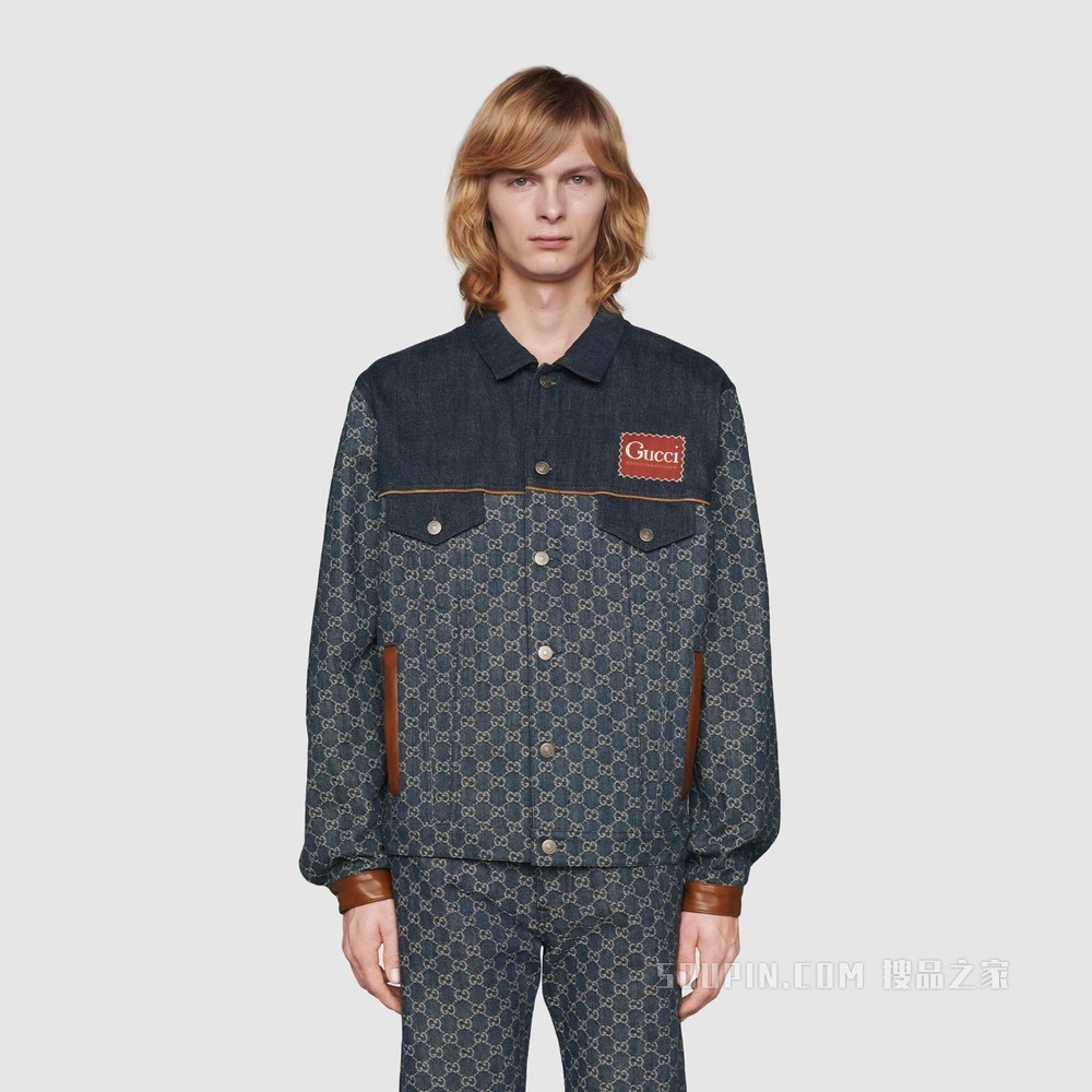 GG Denim系列夹克 深蓝色和象牙白色