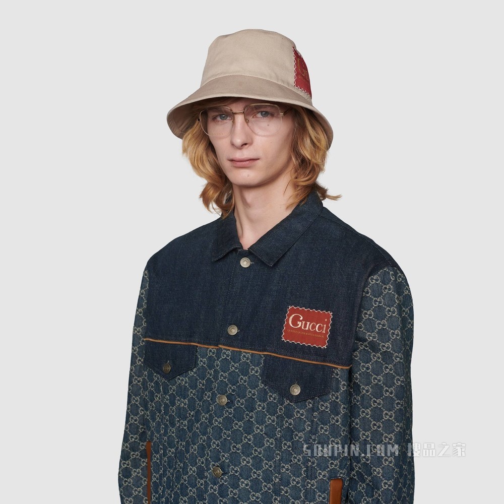GG Denim系列夹克 深蓝色和象牙白色
