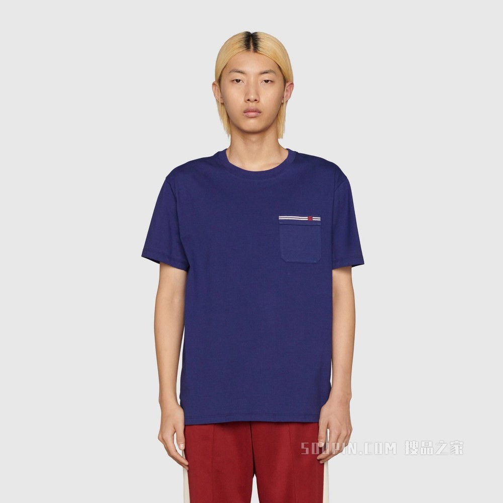 刺绣棉质T恤 蓝色
