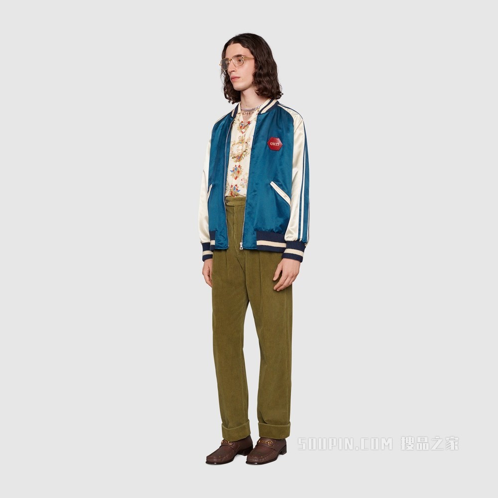 Gucci 100特别系列硬缎夹克 蓝色和白色