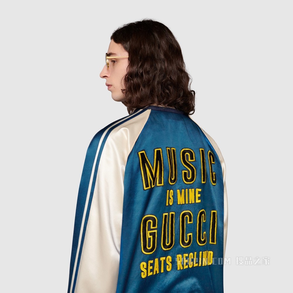 Gucci 100特别系列硬缎夹克 蓝色和白色