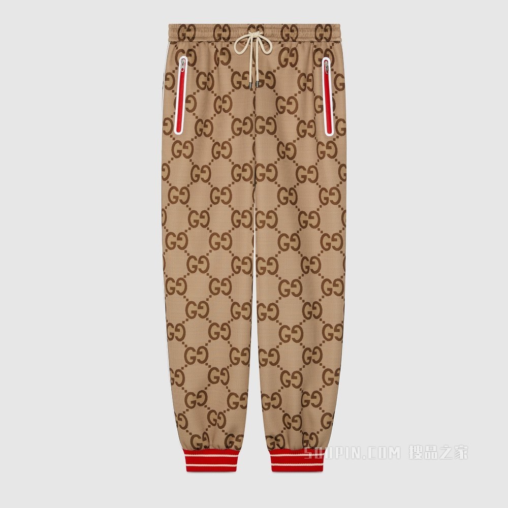 Gucci 100特别系列GG橡胶长裤 米色和乌木色