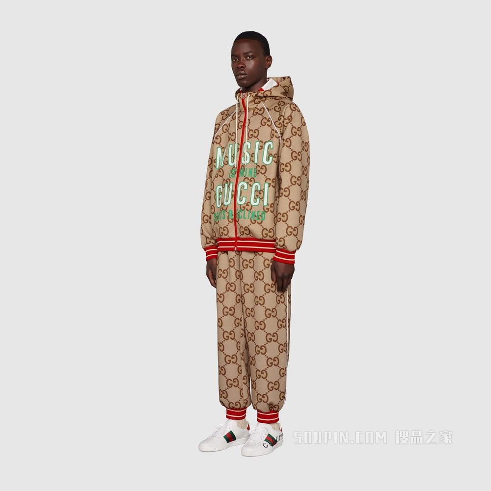 Gucci 100特别系列GG橡胶长裤 米色和乌木色