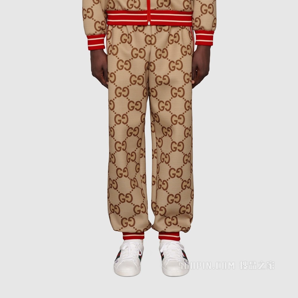 Gucci 100特别系列GG橡胶长裤 米色和乌木色