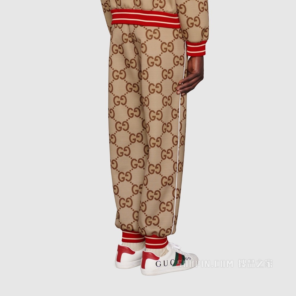 Gucci 100特别系列GG橡胶长裤 米色和乌木色