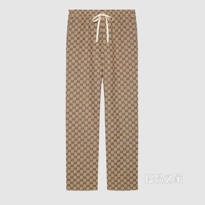 饰皮革互扣式双G贴饰GG帆布长裤 米色和蓝色