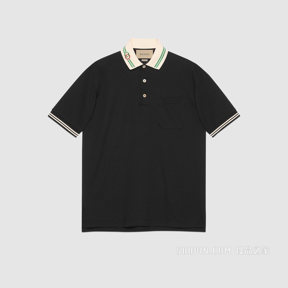 互扣式双G珠地棉Polo衫 黑色和白色