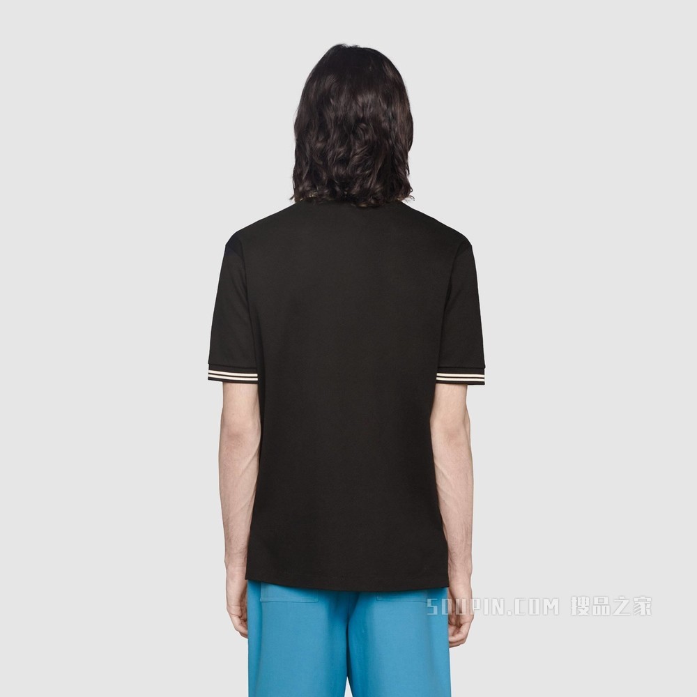 互扣式双G珠地棉Polo衫 黑色和白色