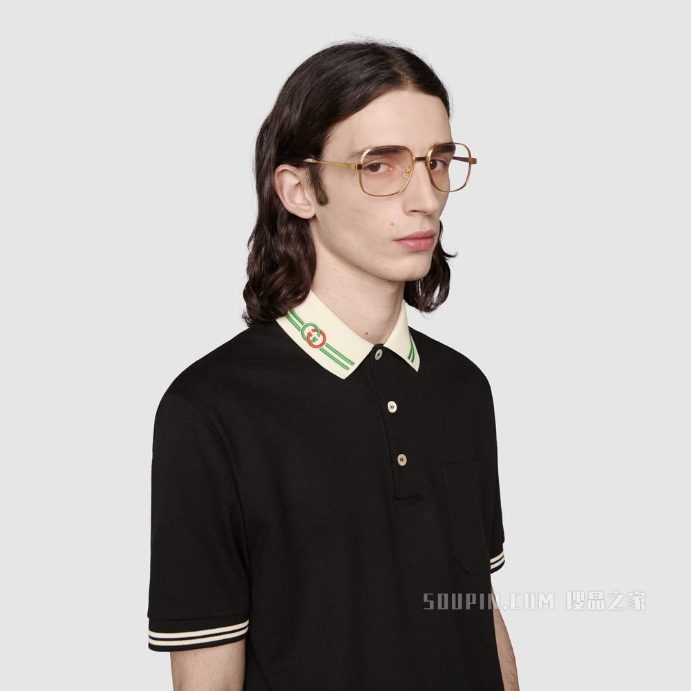 互扣式双G珠地棉Polo衫 黑色和白色