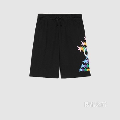 互扣式双G星耀印花棉质短裤 黑色