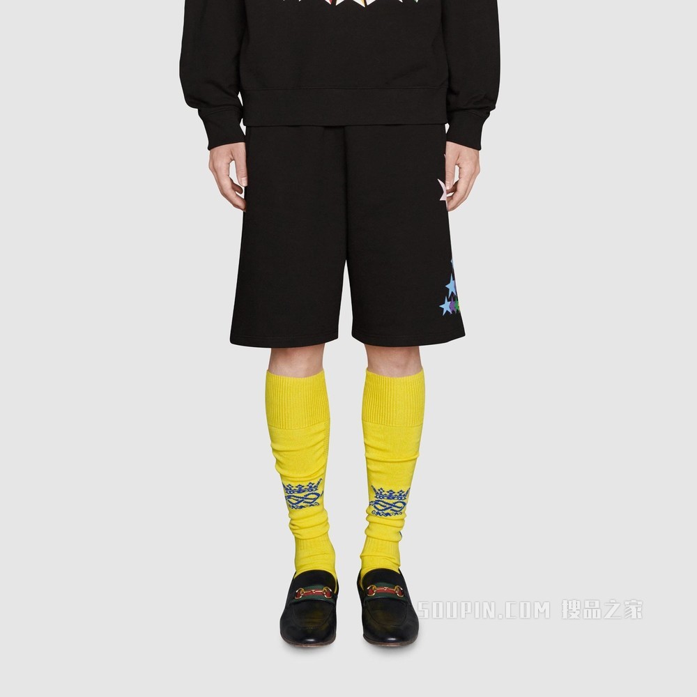 互扣式双G星耀印花棉质短裤 黑色