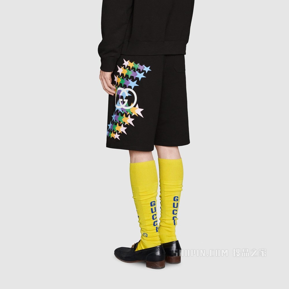 互扣式双G星耀印花棉质短裤 黑色