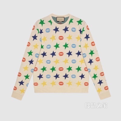 星星印花羊毛毛衣 象牙白色和多色