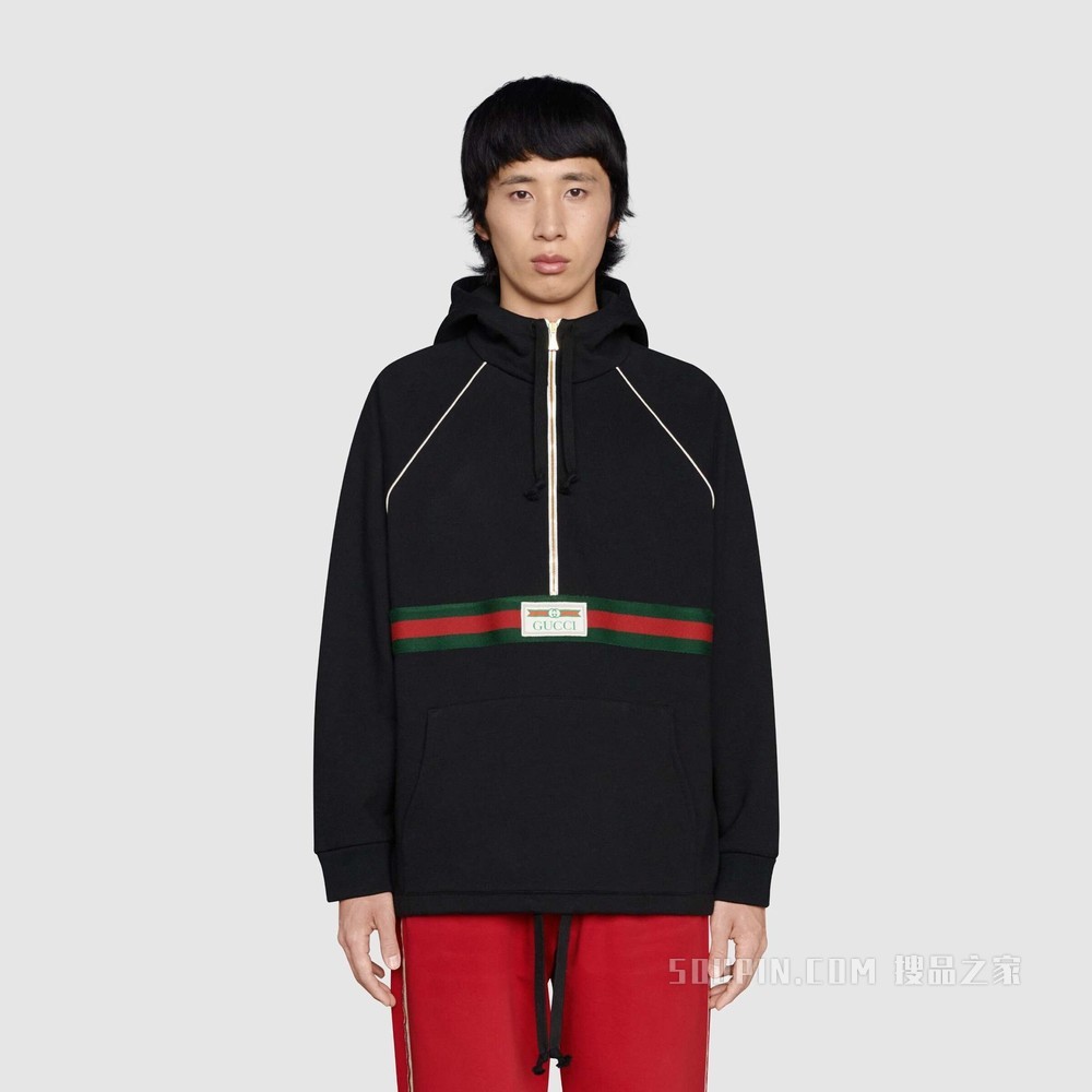 织带针织棉卫衣 黑色