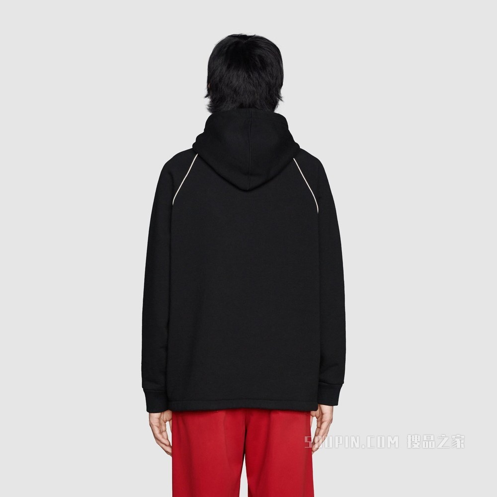 织带针织棉卫衣 黑色