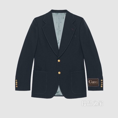 饰Gucci标签羊毛夹克 蓝色棉布