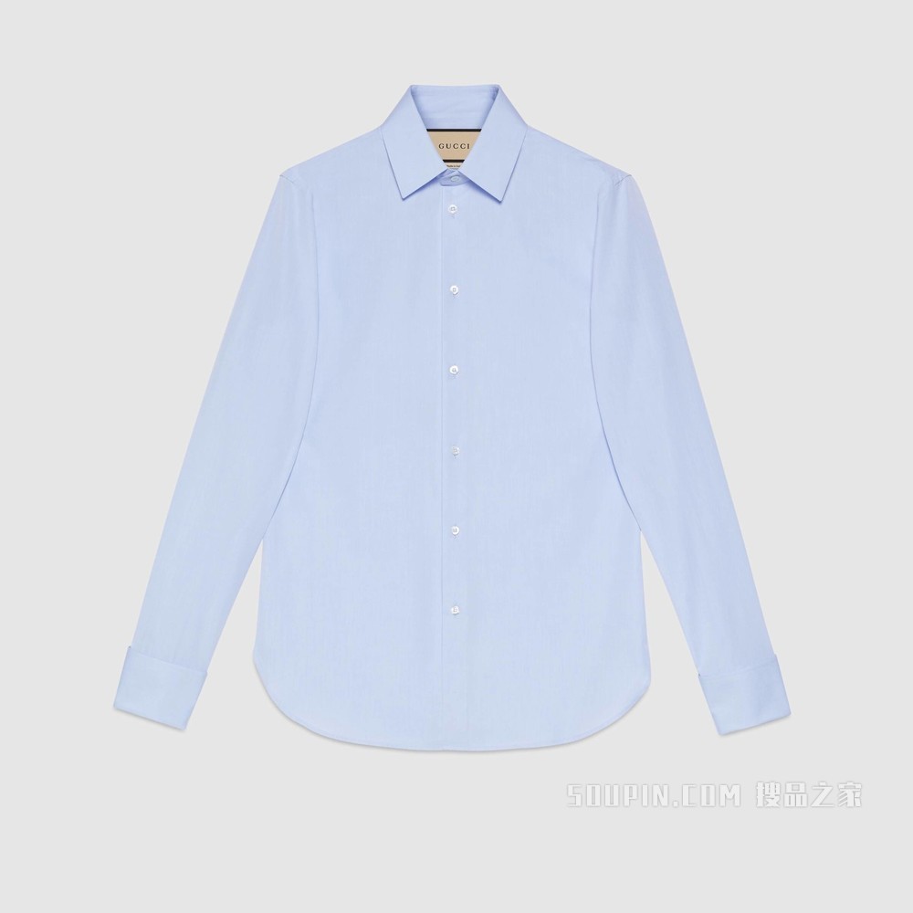 饰标签棉质府绸衬衫 浅蓝色