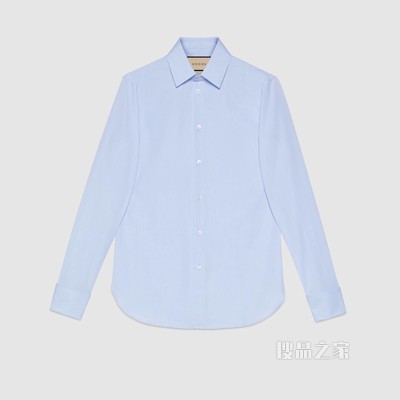 饰标签棉质府绸衬衫 浅蓝色