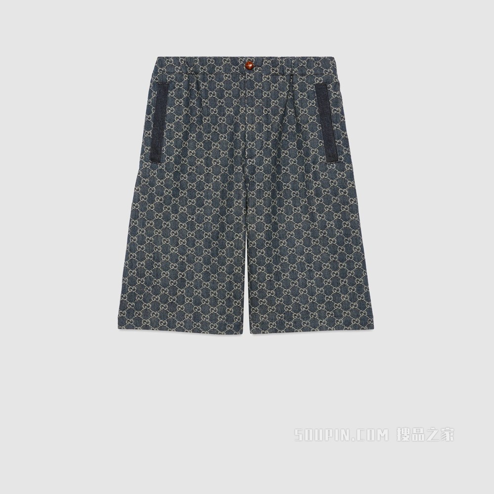 GG Denim系列短裤 深蓝色和象牙白色