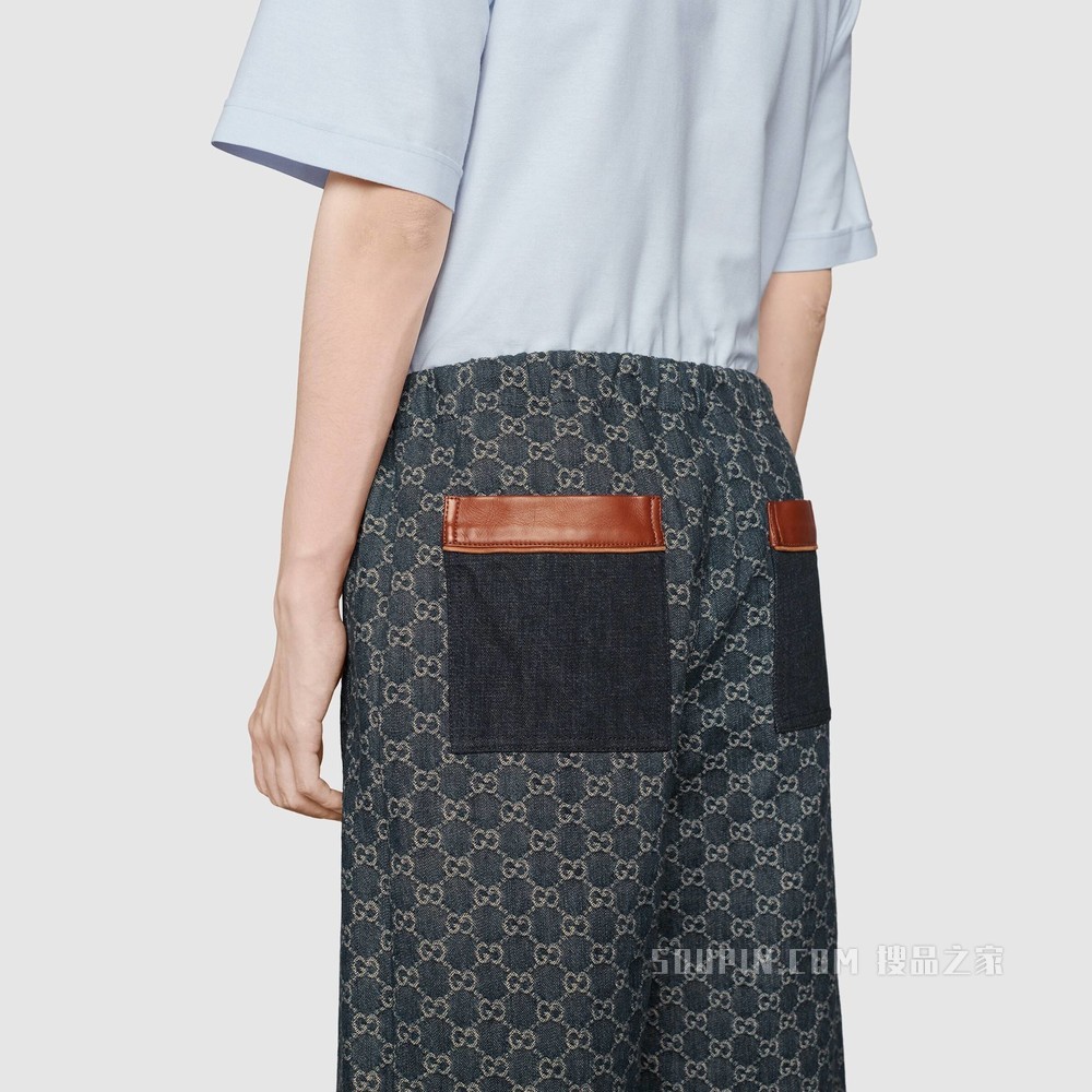 GG Denim系列短裤 深蓝色和象牙白色