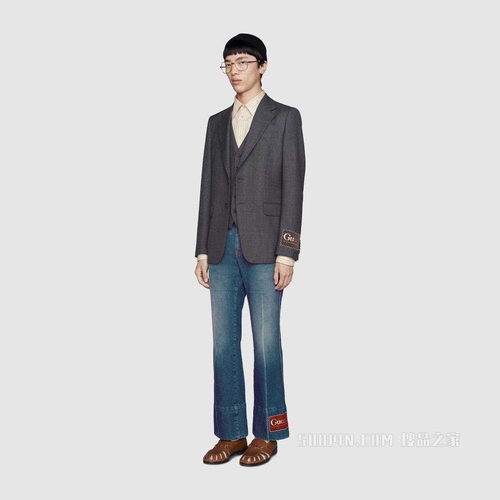 大理石纹水洗牛仔裤 蓝色