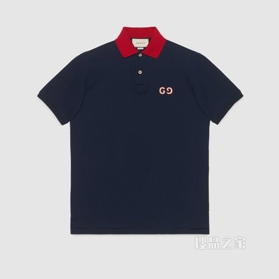 GG 刺绣 Polo 衫 海军蓝棉布
