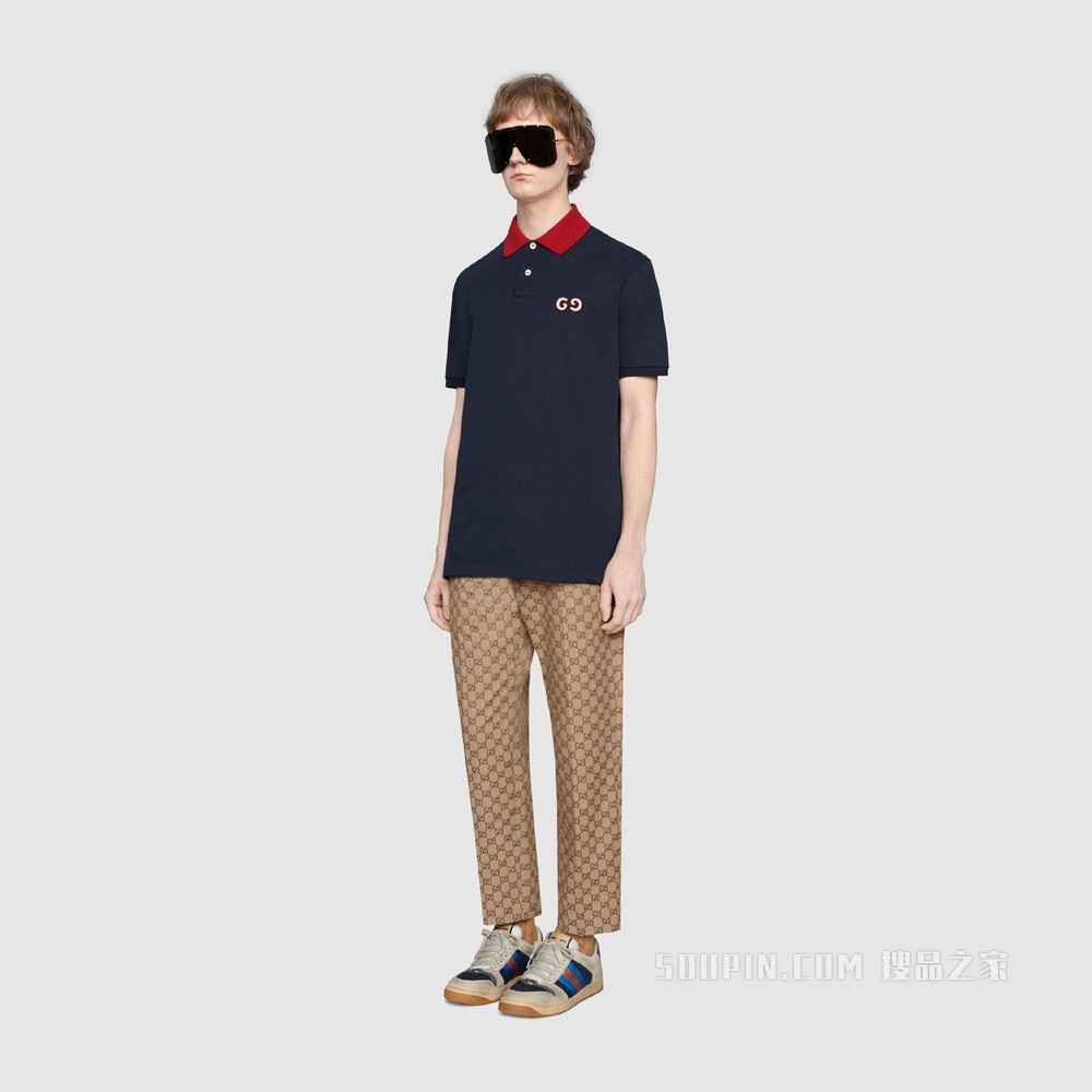 GG 刺绣 Polo 衫 海军蓝棉布