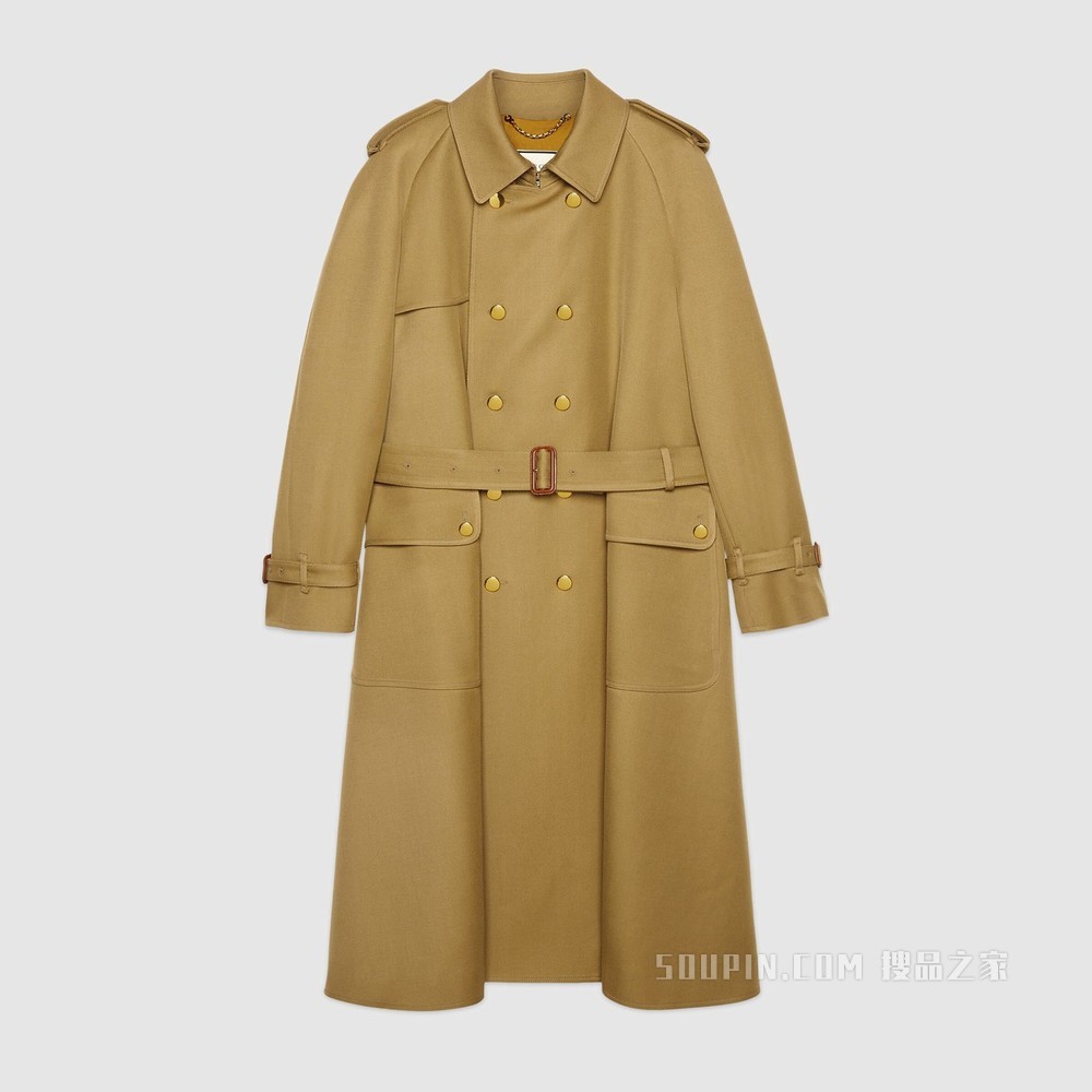 饰Gucci Boutique标签羊毛风衣 驼色