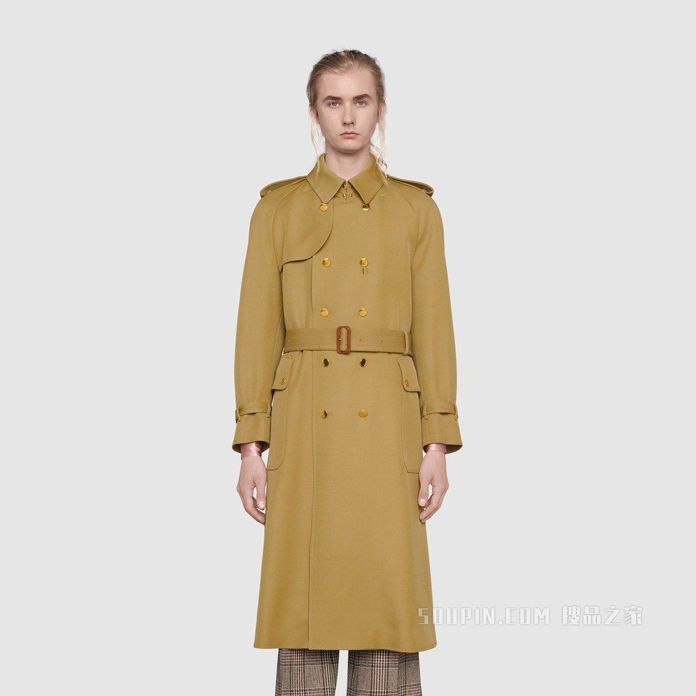 饰Gucci Boutique标签羊毛风衣 驼色