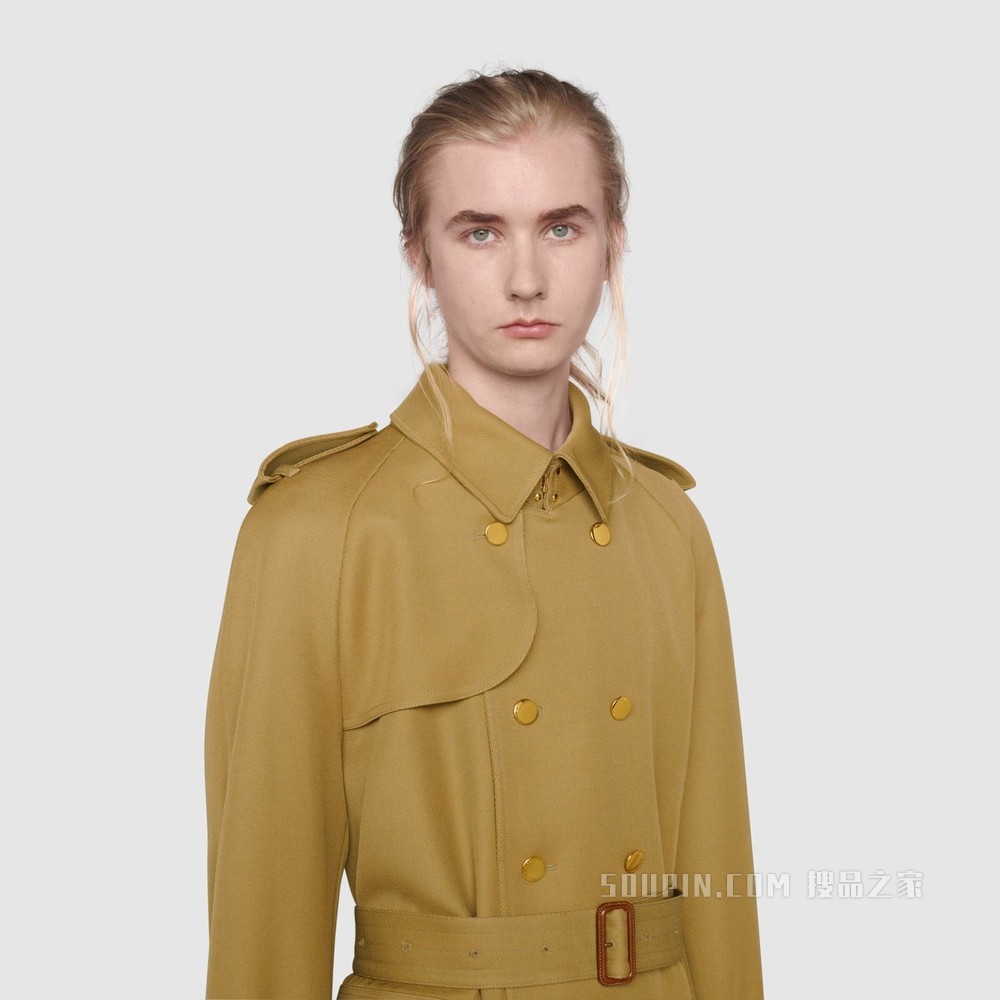 饰Gucci Boutique标签羊毛风衣 驼色