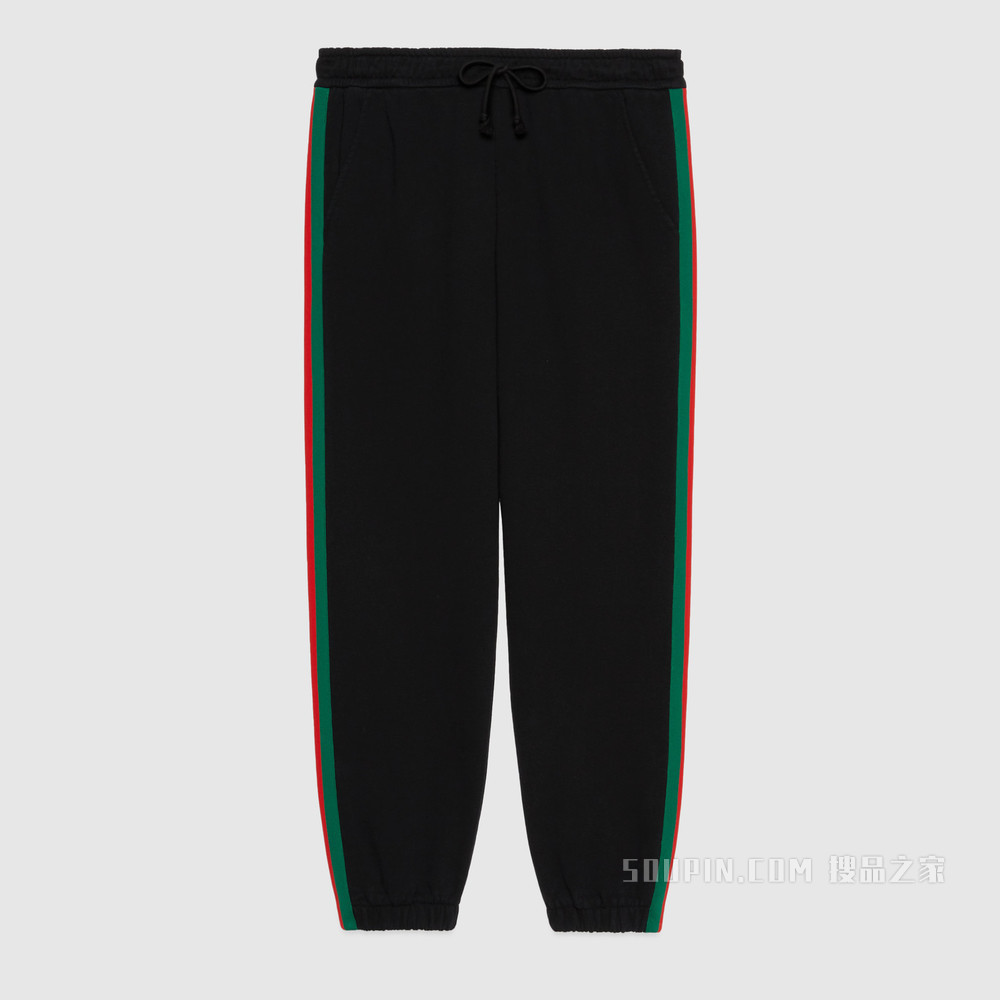 The North Face x Gucci联名系列织带印花棉质慢跑长裤 黑色