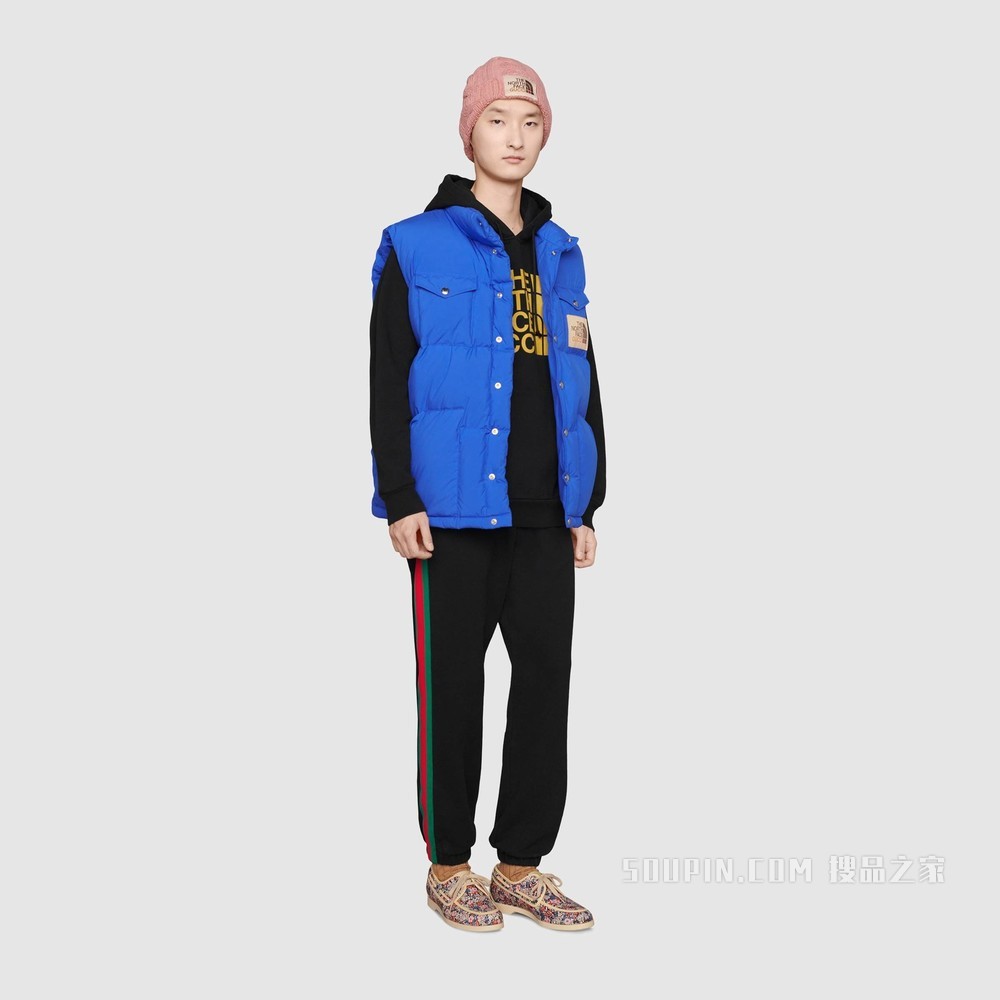 The North Face x Gucci联名系列织带印花棉质慢跑长裤 黑色